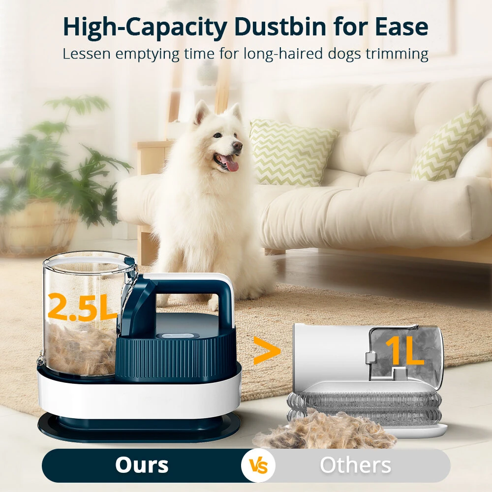 (image for) PETEMPO 5 IN 1 Pet Grooming Vacuum Kit, 2.5L Pet Vacuum with 9 Clipper Trimmer Dogs/Cats