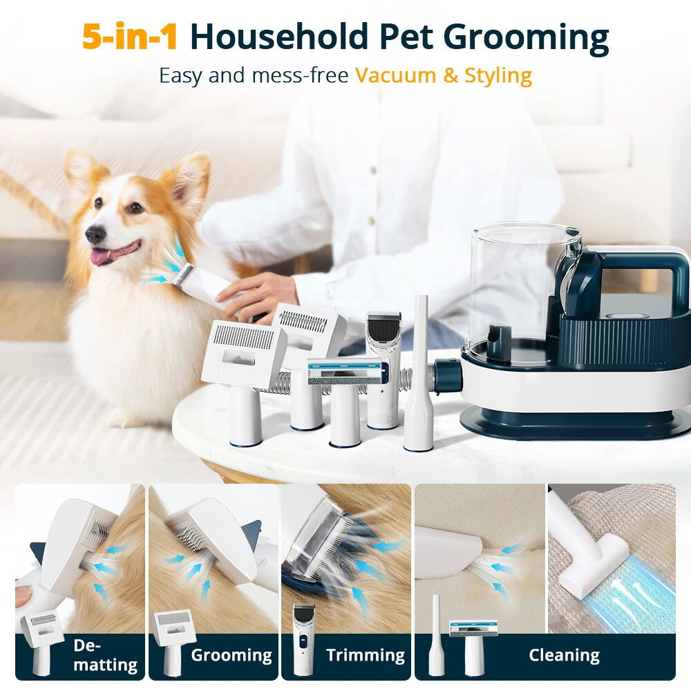 (image for) PETEMPO 5 IN 1 Pet Grooming Vacuum Kit, 2.5L Pet Vacuum with 9 Clipper Trimmer Dogs/Cats